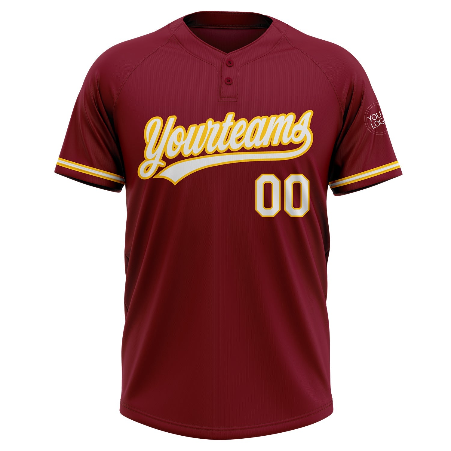 Custom Crimson White-Yellow Two-Button Unisex Softball Jersey view 2