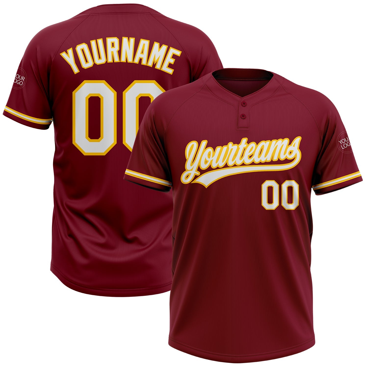Custom Crimson White-Yellow Two-Button Unisex Softball Jersey - Main View