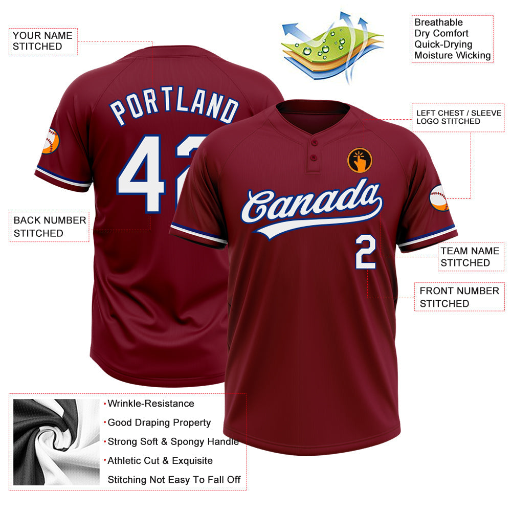 Custom Crimson White-Royal Two-Button Unisex Softball Jersey view 3