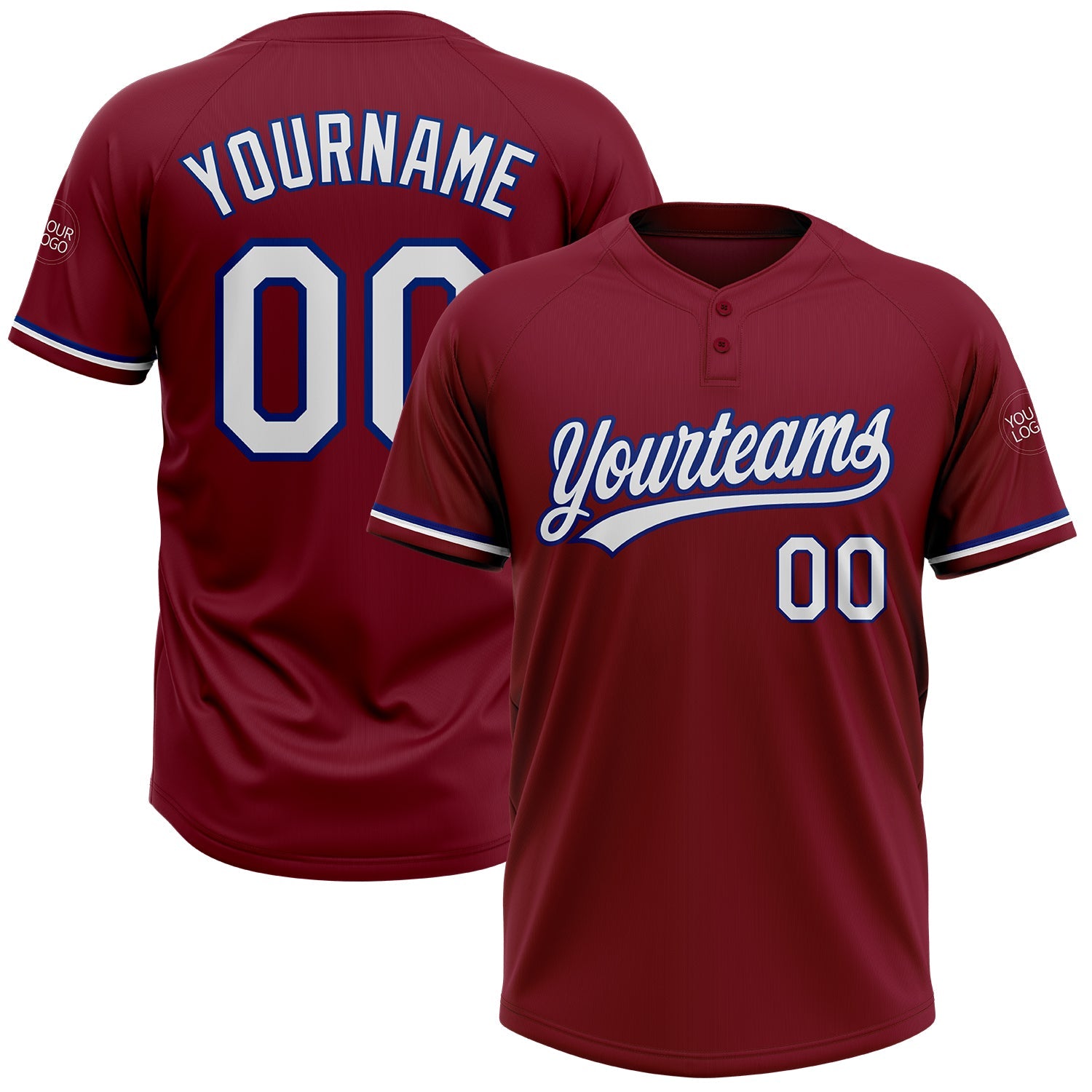 Custom Crimson White-Royal Two-Button Unisex Softball Jersey - Main View