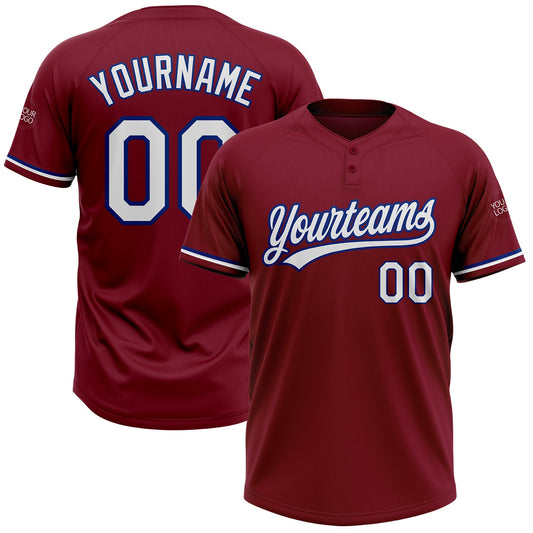Custom Crimson White-Royal Two-Button Unisex Softball Jersey - Main View