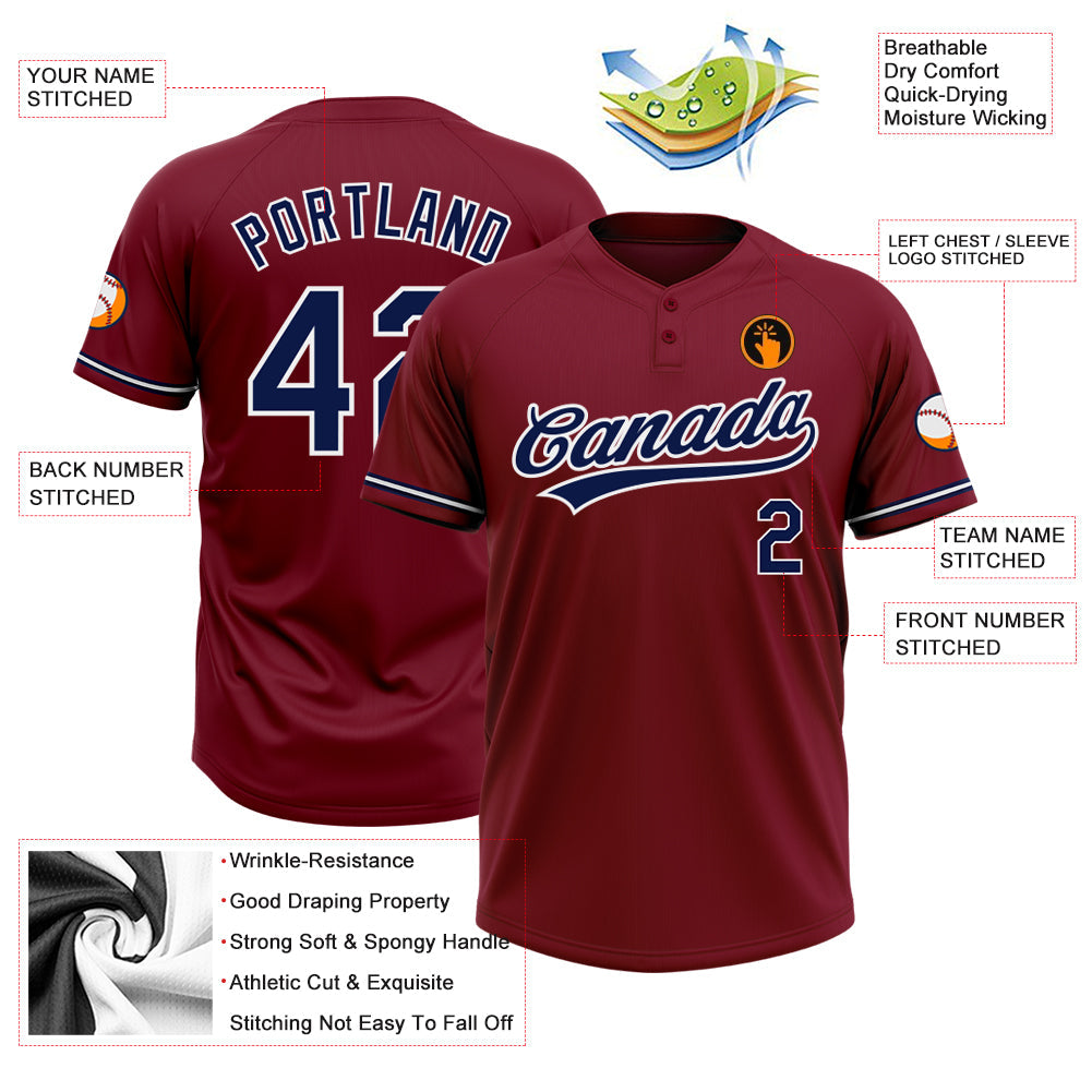 Custom Crimson Navy-White Two-Button Unisex Softball Jersey view 3