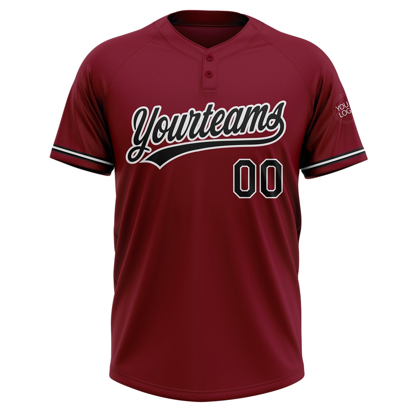 Custom Crimson Black-White Two-Button Unisex Softball Jersey view 2