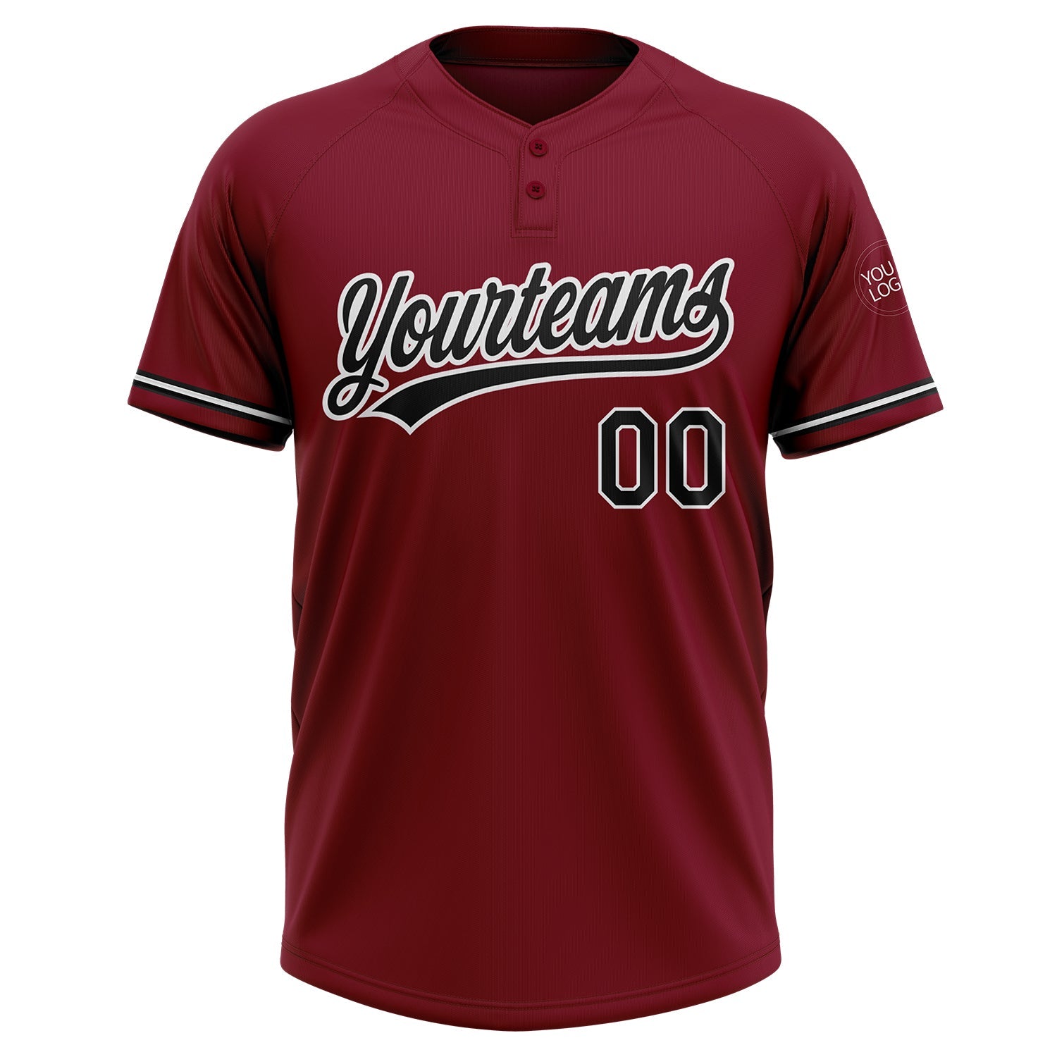 Custom Crimson Black-White Two-Button Unisex Softball Jersey view 2