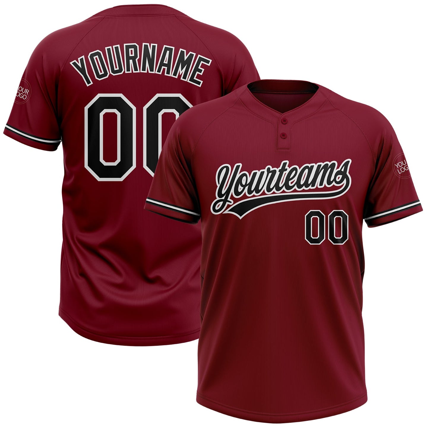 Custom Crimson Black-White Two-Button Unisex Softball Jersey - Main View