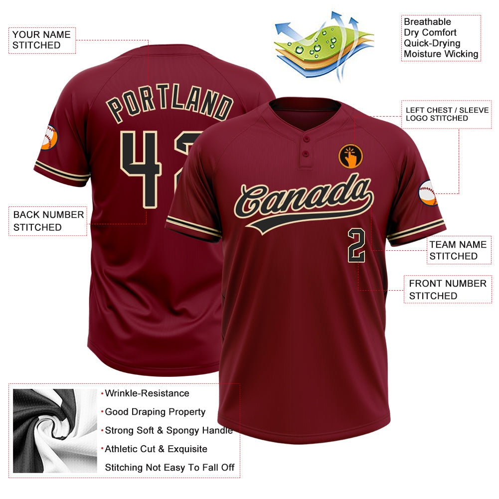 Custom Crimson Black-City Cream Two-Button Unisex Softball Jersey view 3