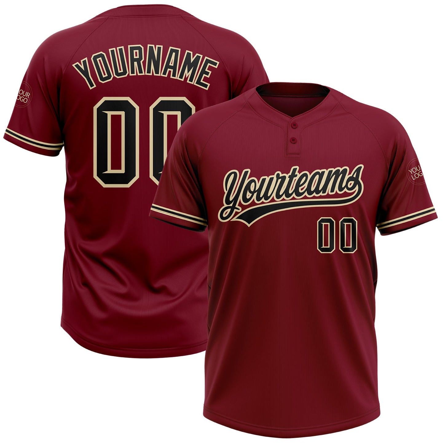 Custom Crimson Black-City Cream Two-Button Unisex Softball Jersey - Main View