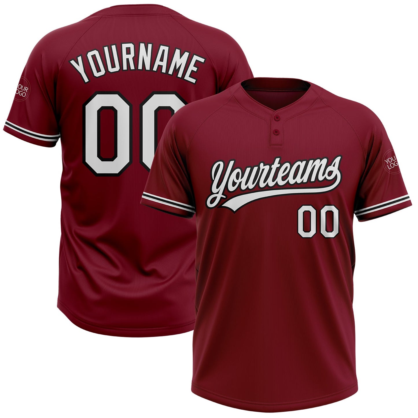Custom Crimson White-Black Two-Button Unisex Softball Jersey - Main View