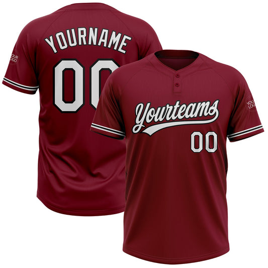 Custom Crimson White-Black Two-Button Unisex Softball Jersey - Main View