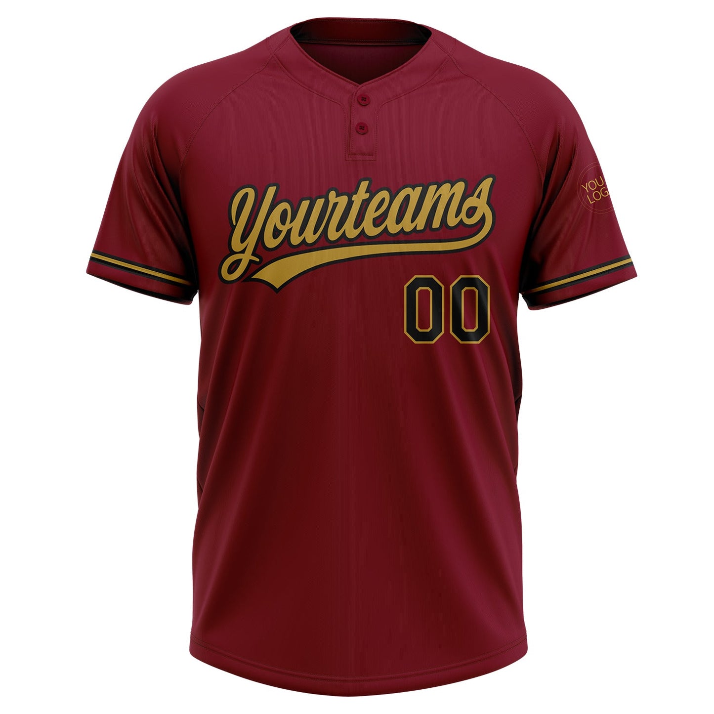 Custom Crimson Black-Old Gold Two-Button Unisex Softball Jersey view 2