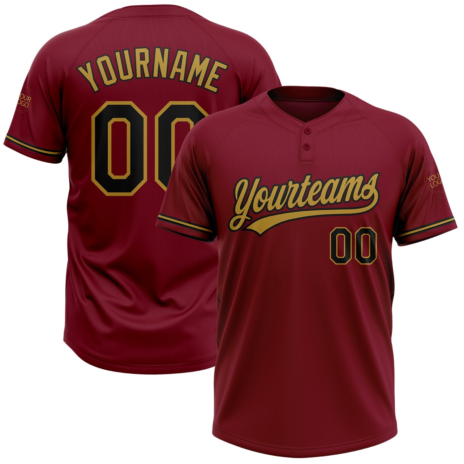 Custom Crimson Black-Old Gold Two-Button Unisex Softball Jersey - Main View