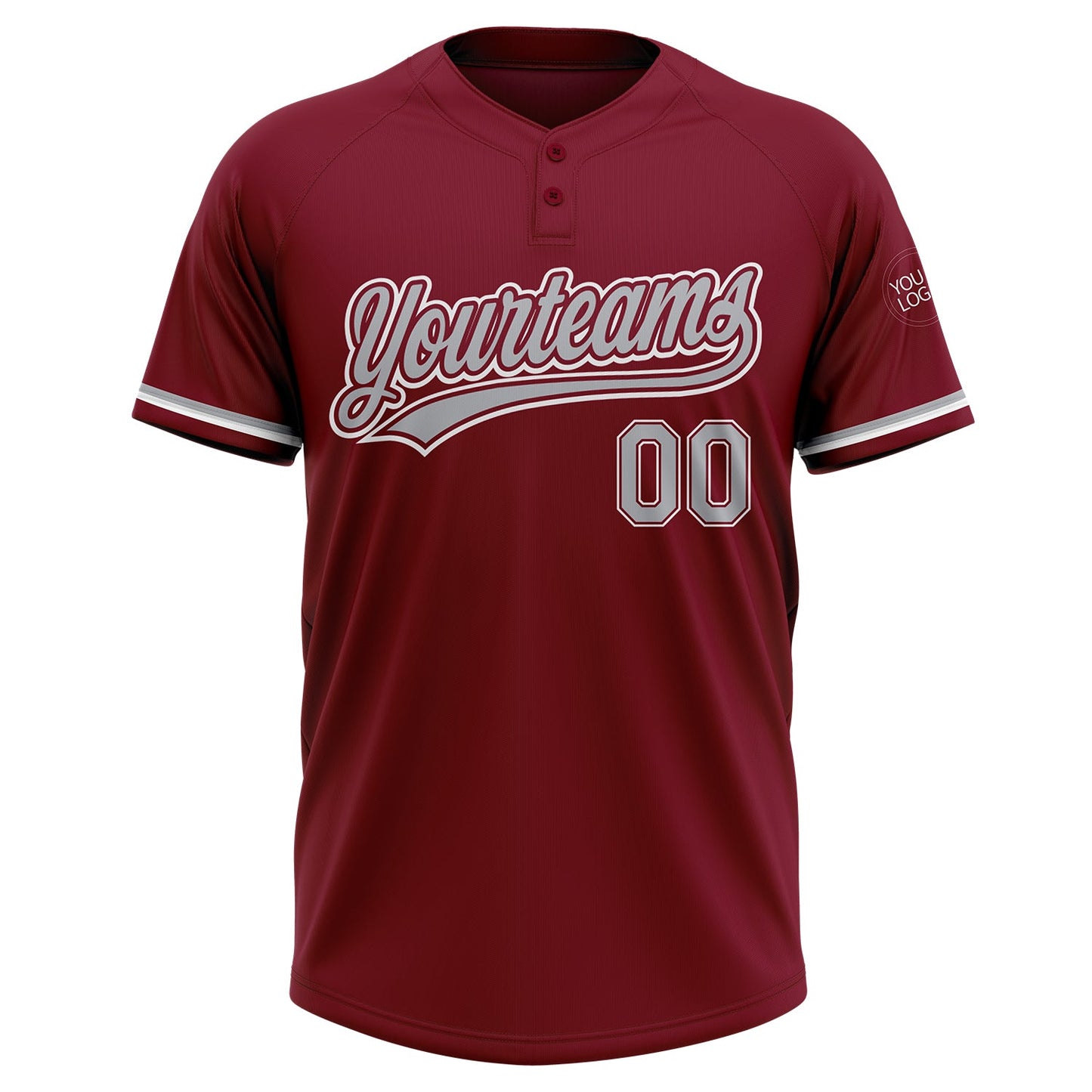 Custom Crimson Gray-White Two-Button Unisex Softball Jersey view 2