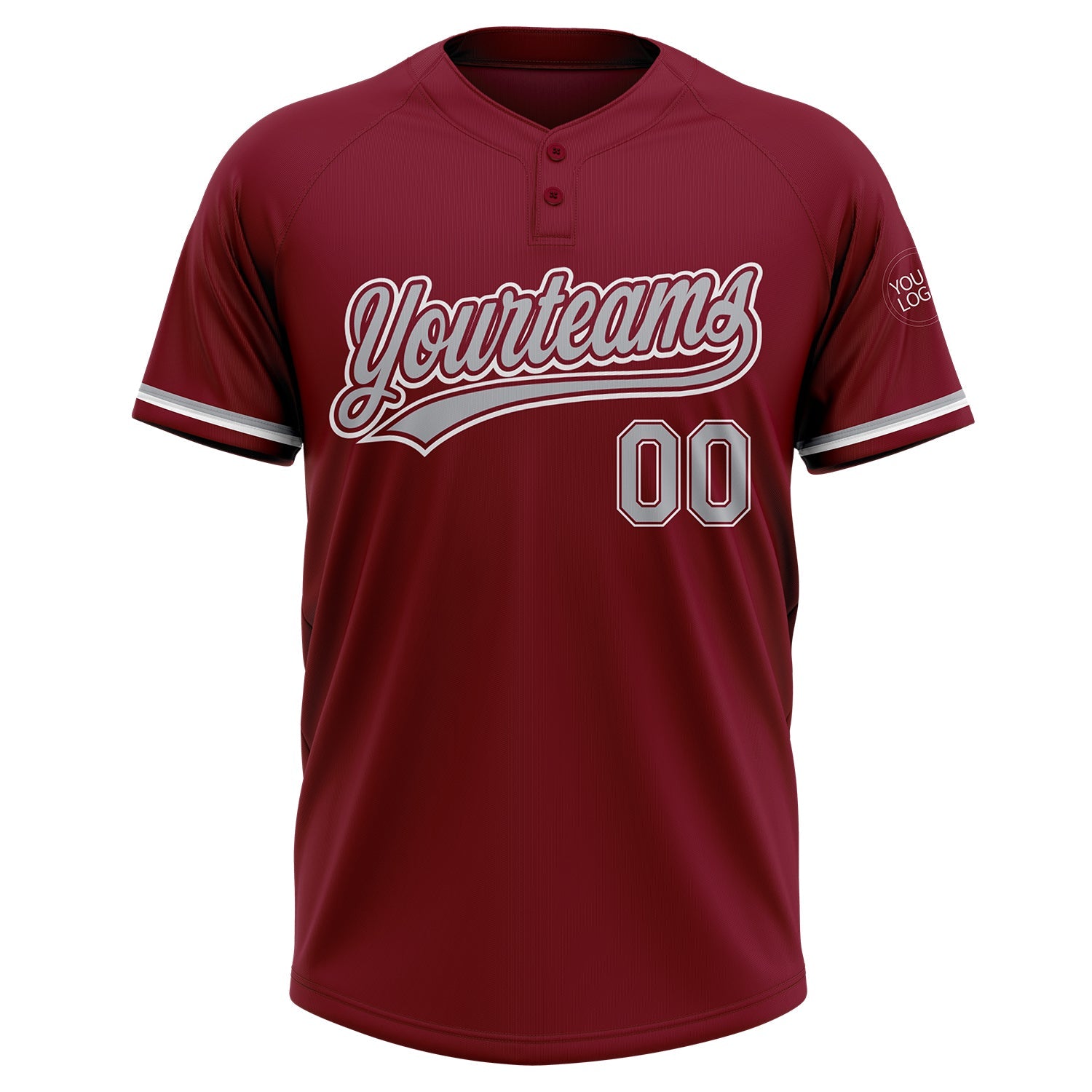 Custom Crimson Gray-White Two-Button Unisex Softball Jersey view 2