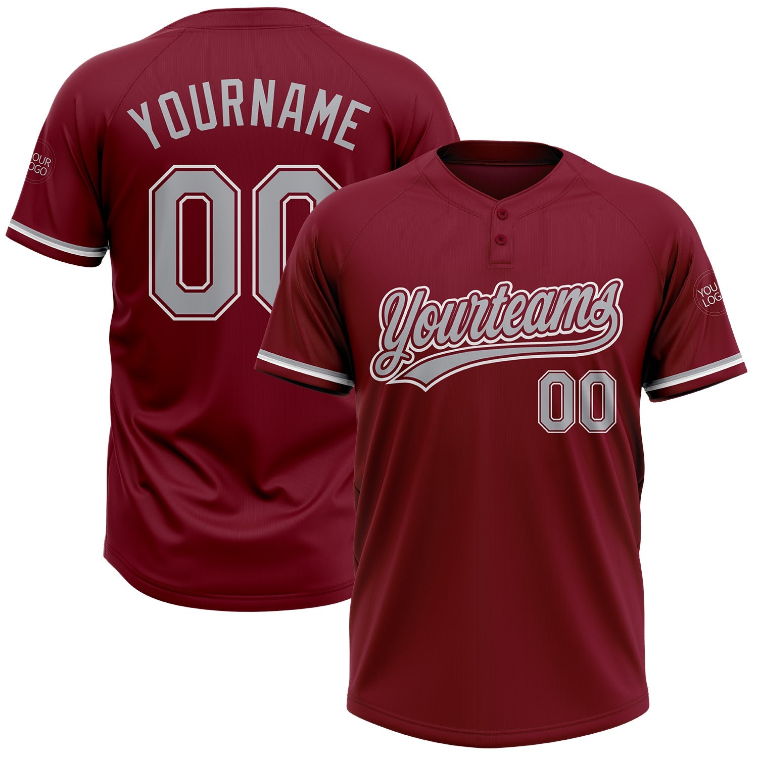 Custom Crimson Gray-White Two-Button Unisex Softball Jersey - Main View