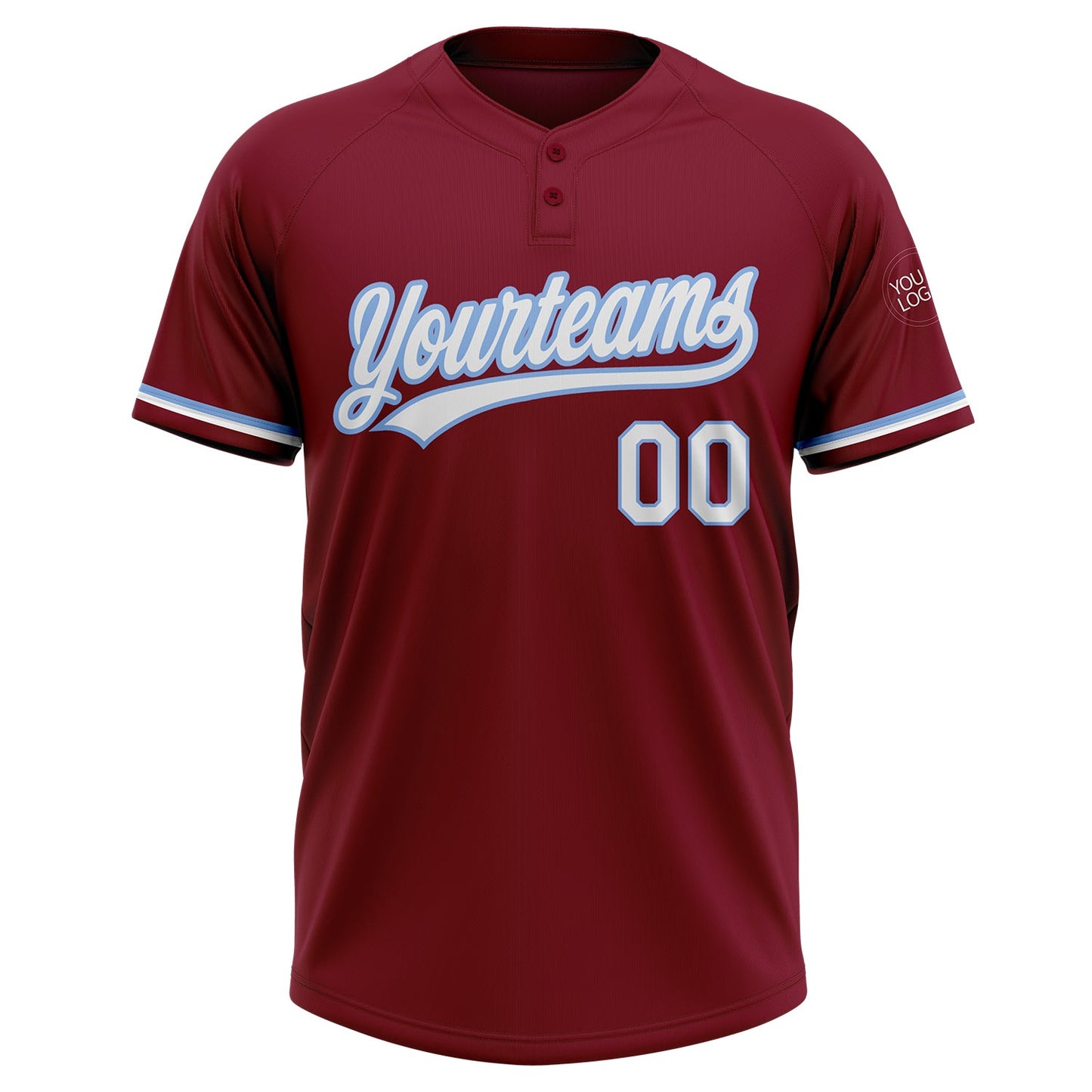 Custom Crimson White-Light Blue Two-Button Unisex Softball Jersey view 2