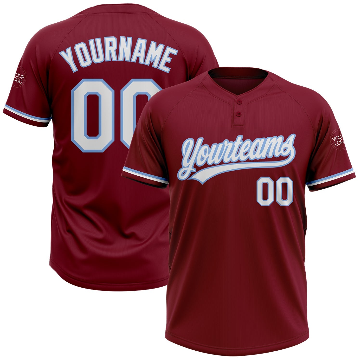 Custom Crimson White-Light Blue Two-Button Unisex Softball Jersey - Main View