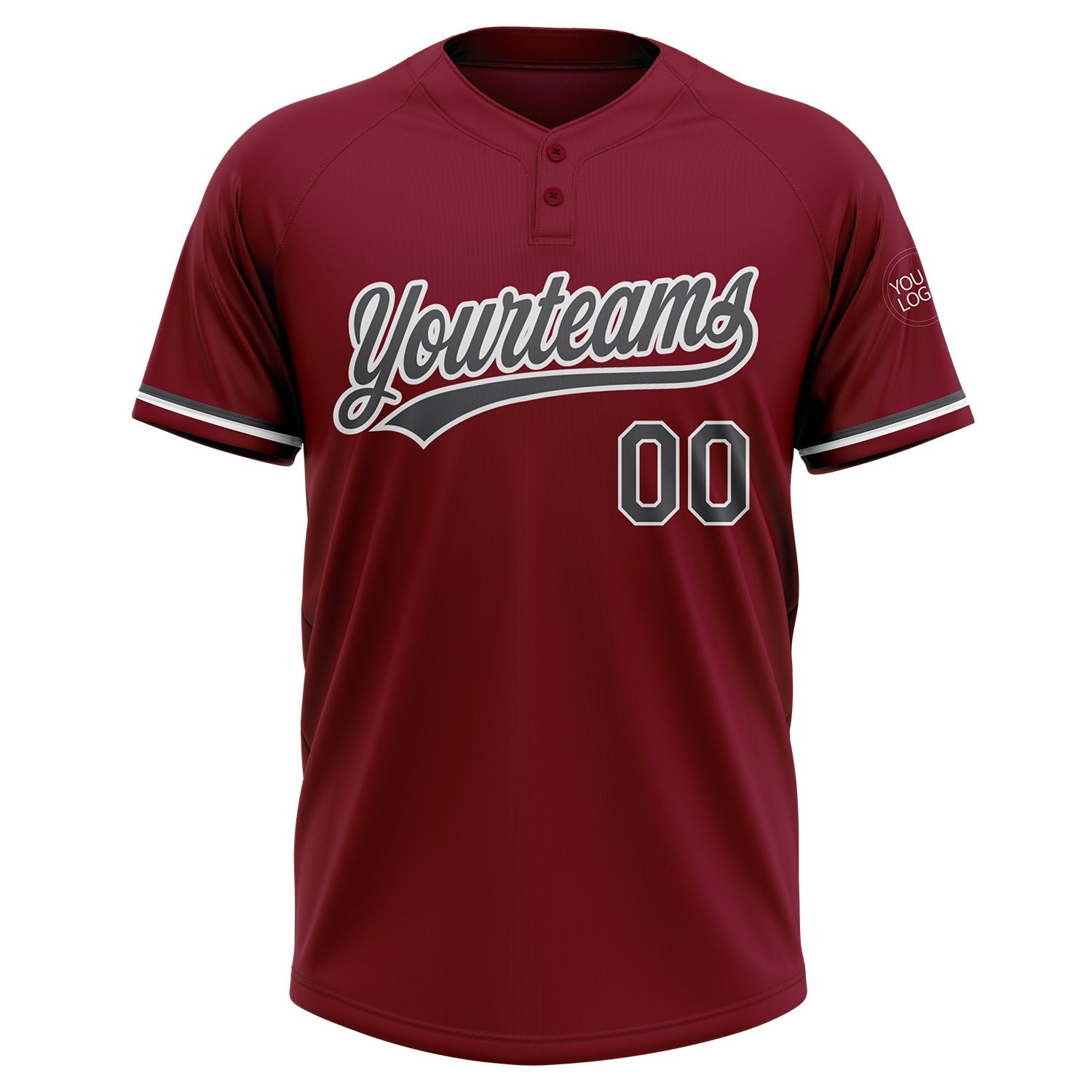 Custom Crimson Steel Gray-White Two-Button Unisex Softball Jersey view 2