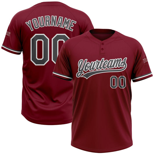 Custom Crimson Steel Gray-White Two-Button Unisex Softball Jersey - Main View