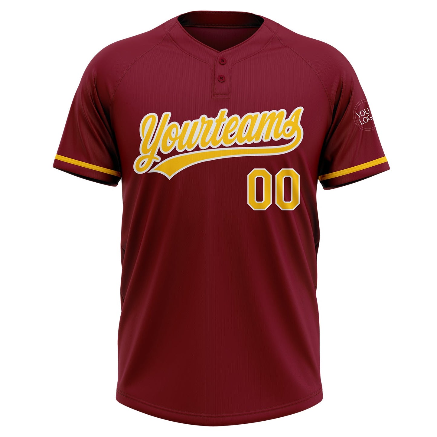 Custom Crimson Yellow-White Two-Button Unisex Softball Jersey view 2