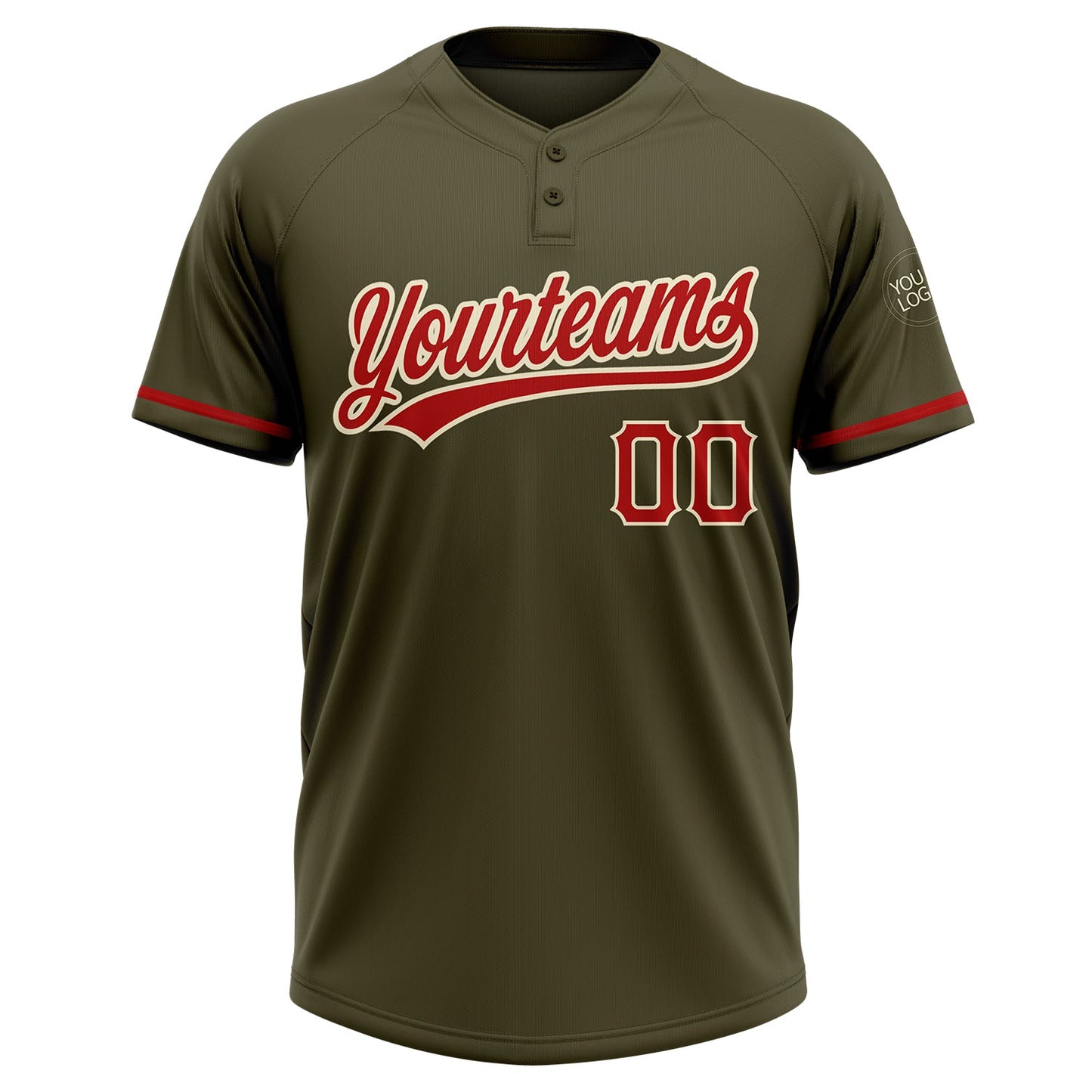Custom Olive Red-Cream Salute To Service Two-Button Unisex Softball Jersey view 2