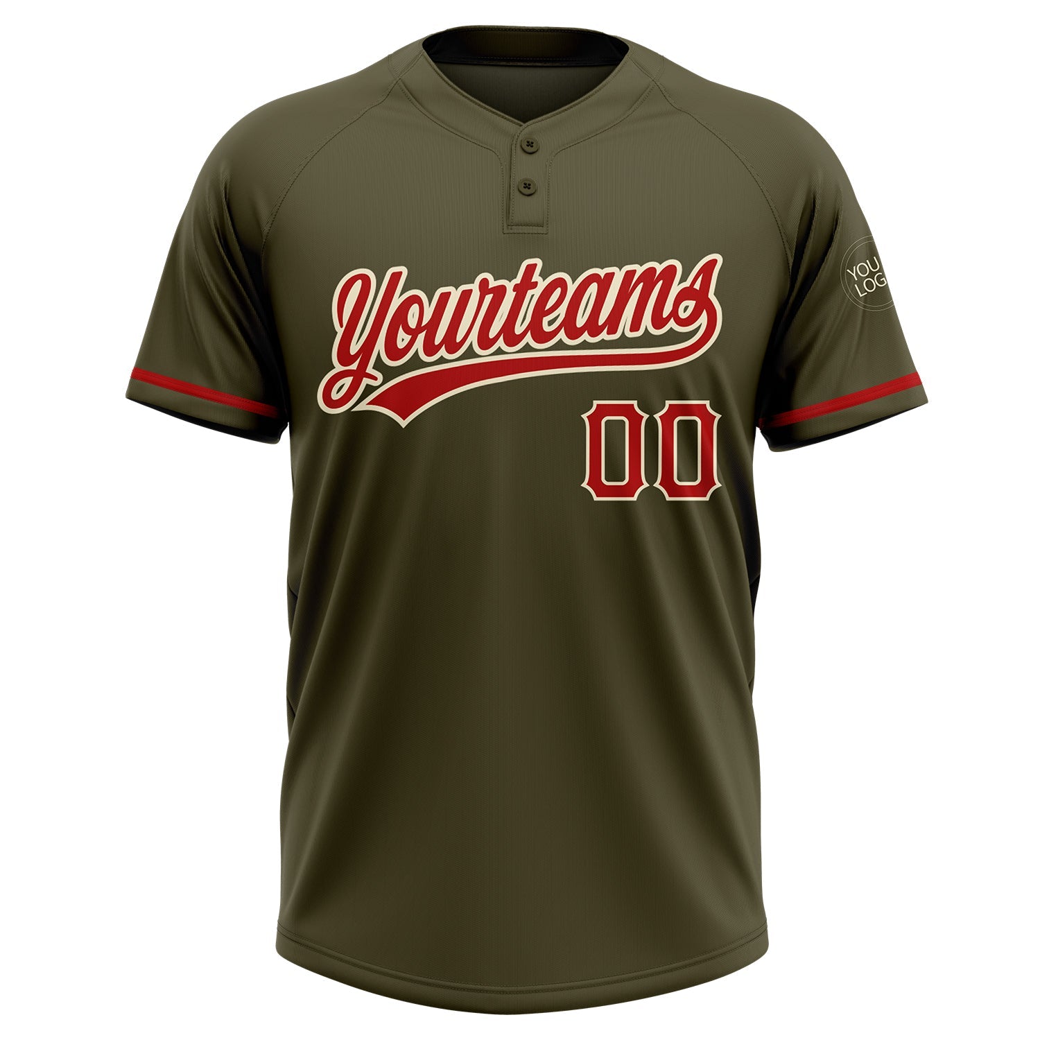 Custom Olive Red-Cream Salute To Service Two-Button Unisex Softball Jersey view 2