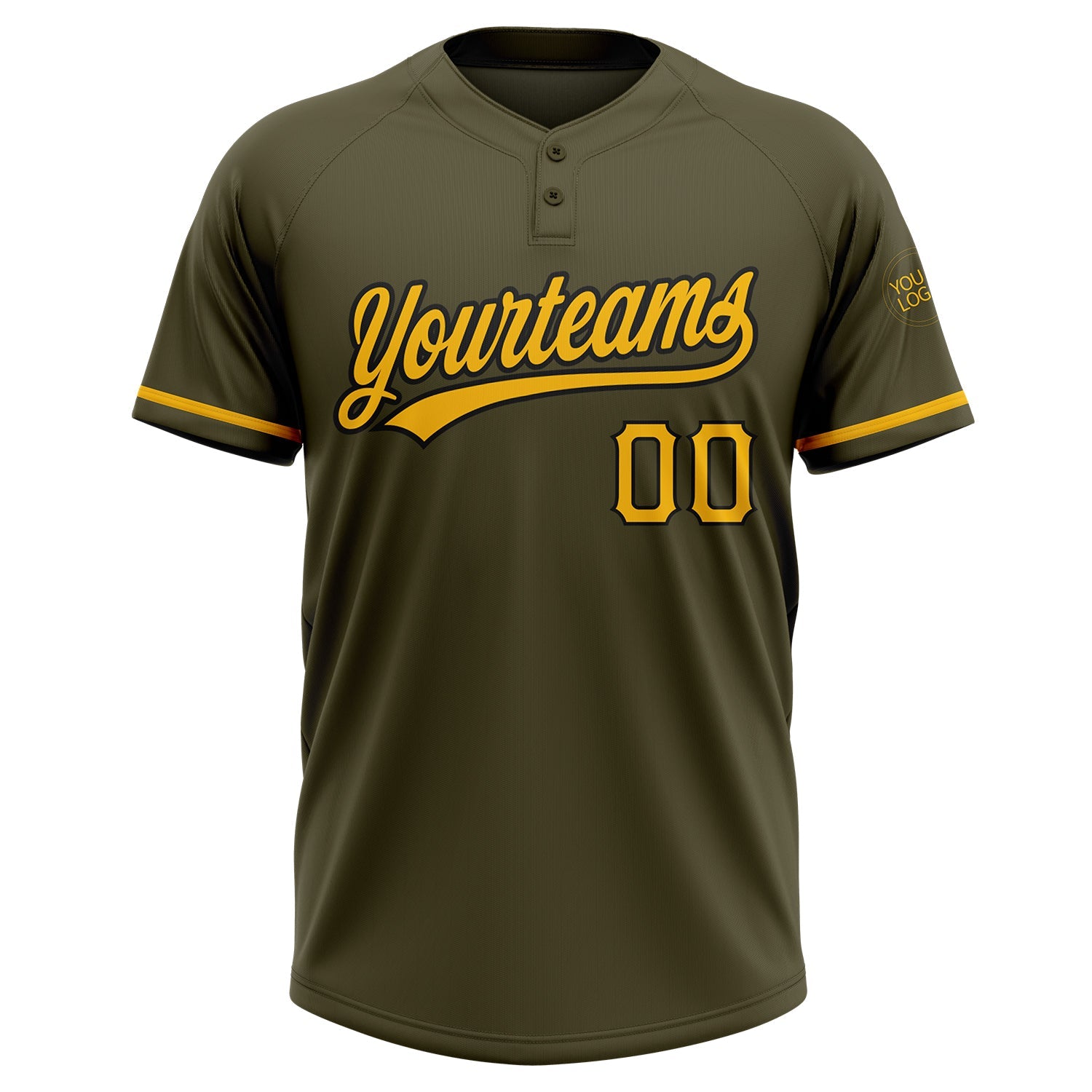 Custom Olive Gold-Black Salute To Service Two-Button Unisex Softball Jersey view 2