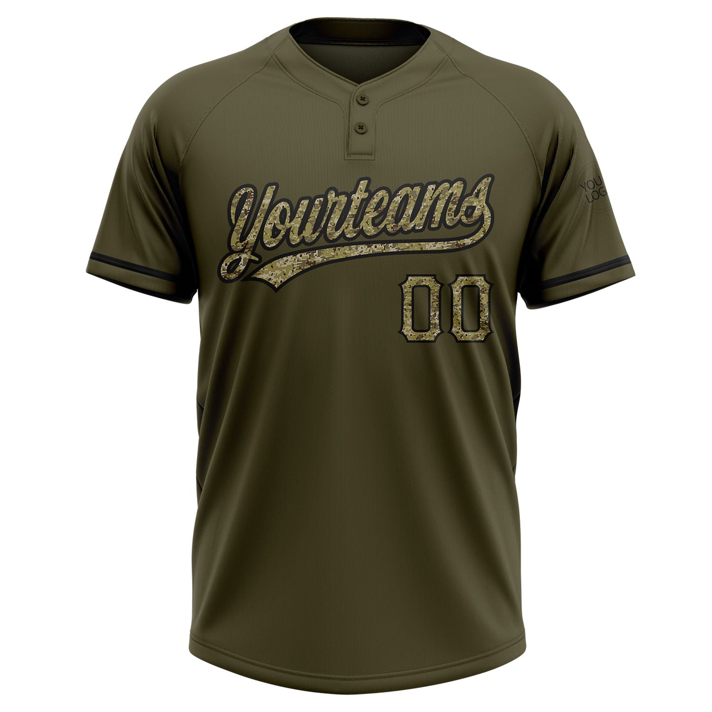 Custom Olive Camo-Black Salute To Service Two-Button Unisex Softball Jersey view 2