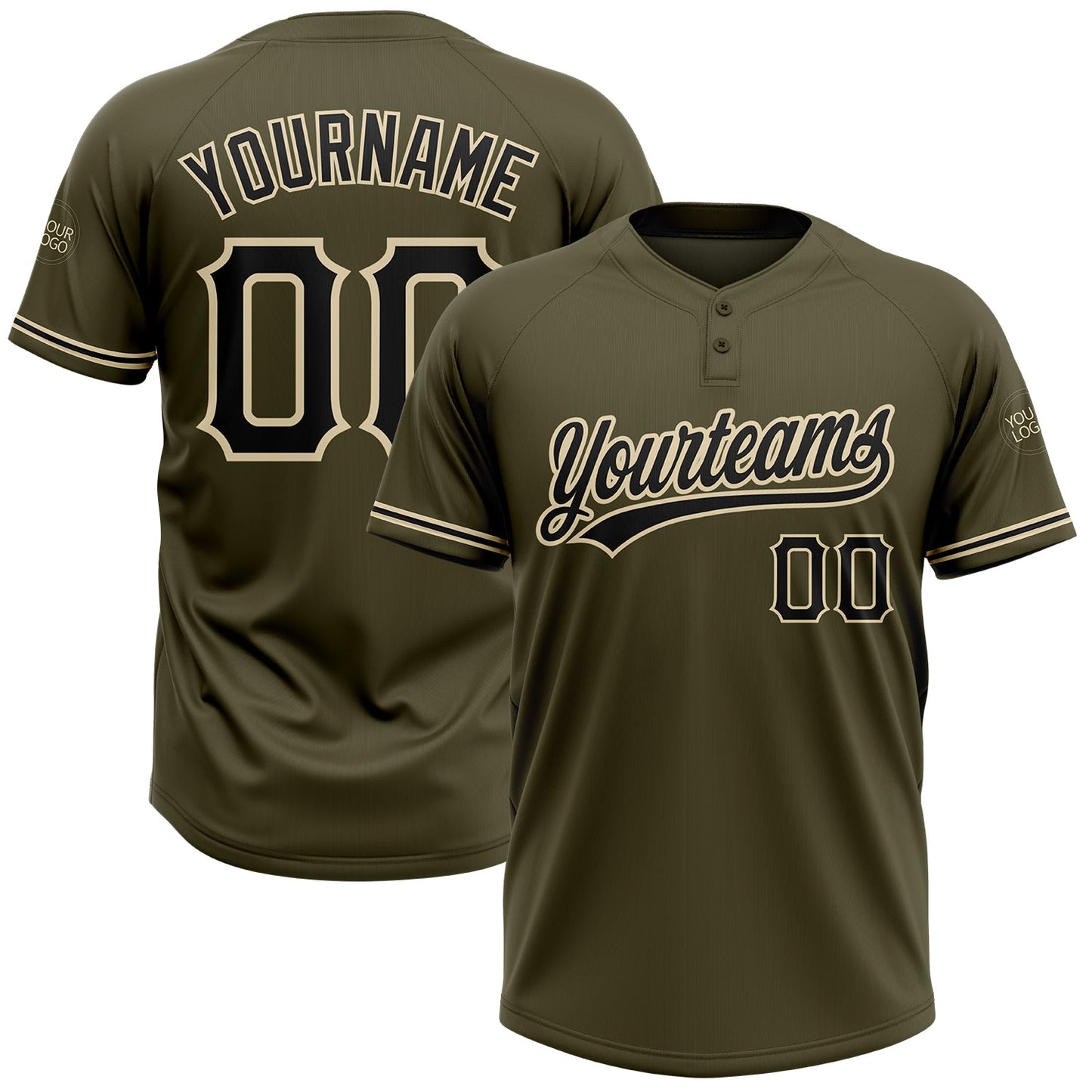 Custom Olive Black-City Cream Salute To Service Two-Button Unisex Softball Jersey - Main View