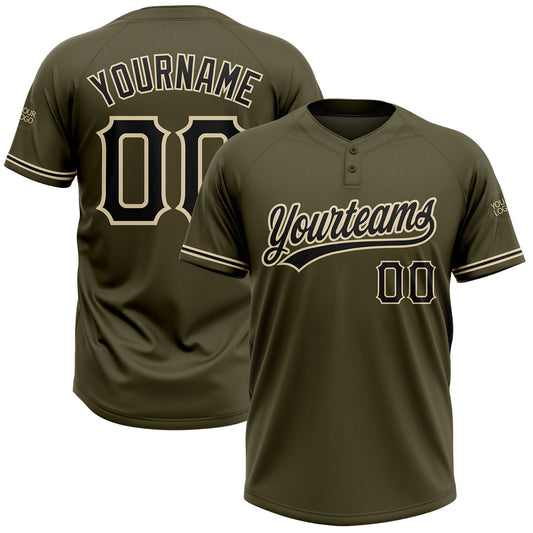 Custom Olive Black-City Cream Salute To Service Two-Button Unisex Softball Jersey - Main View