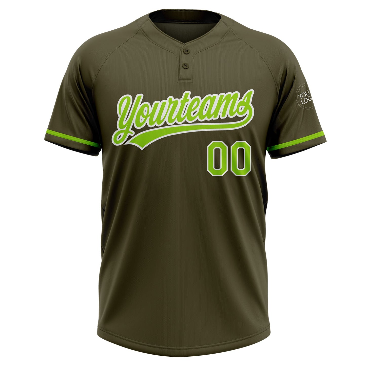 Custom Olive Neon Green-White Salute To Service Two-Button Unisex Softball Jersey view 2