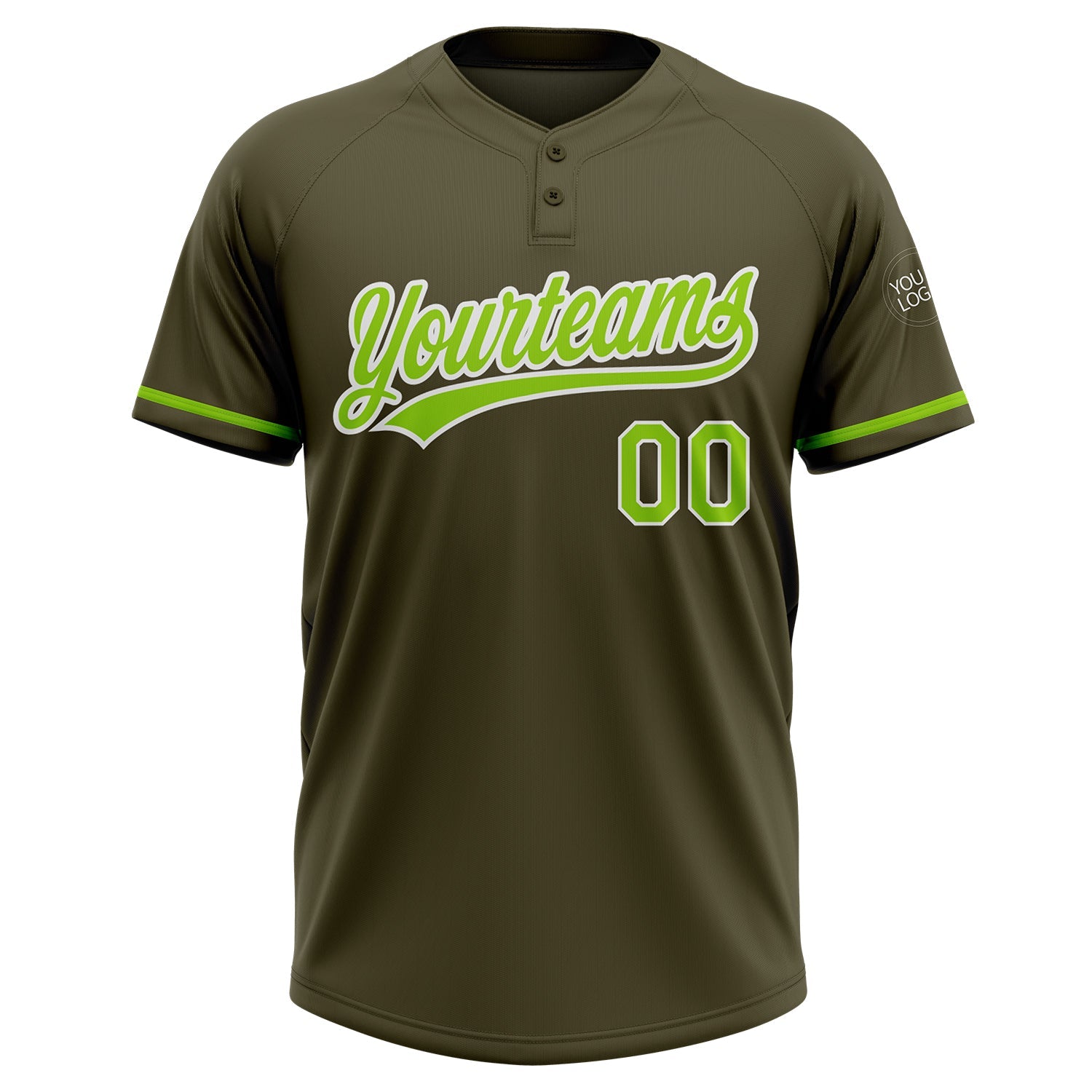 Custom Olive Neon Green-White Salute To Service Two-Button Unisex Softball Jersey view 2