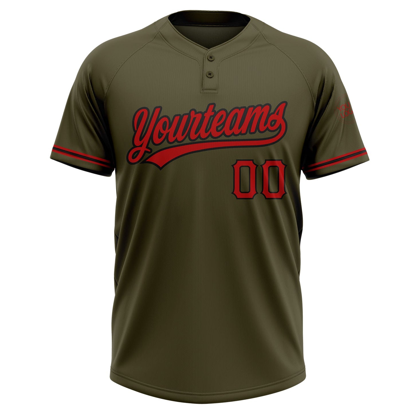 Custom Olive Red-Black Salute To Service Two-Button Unisex Softball Jersey view 2