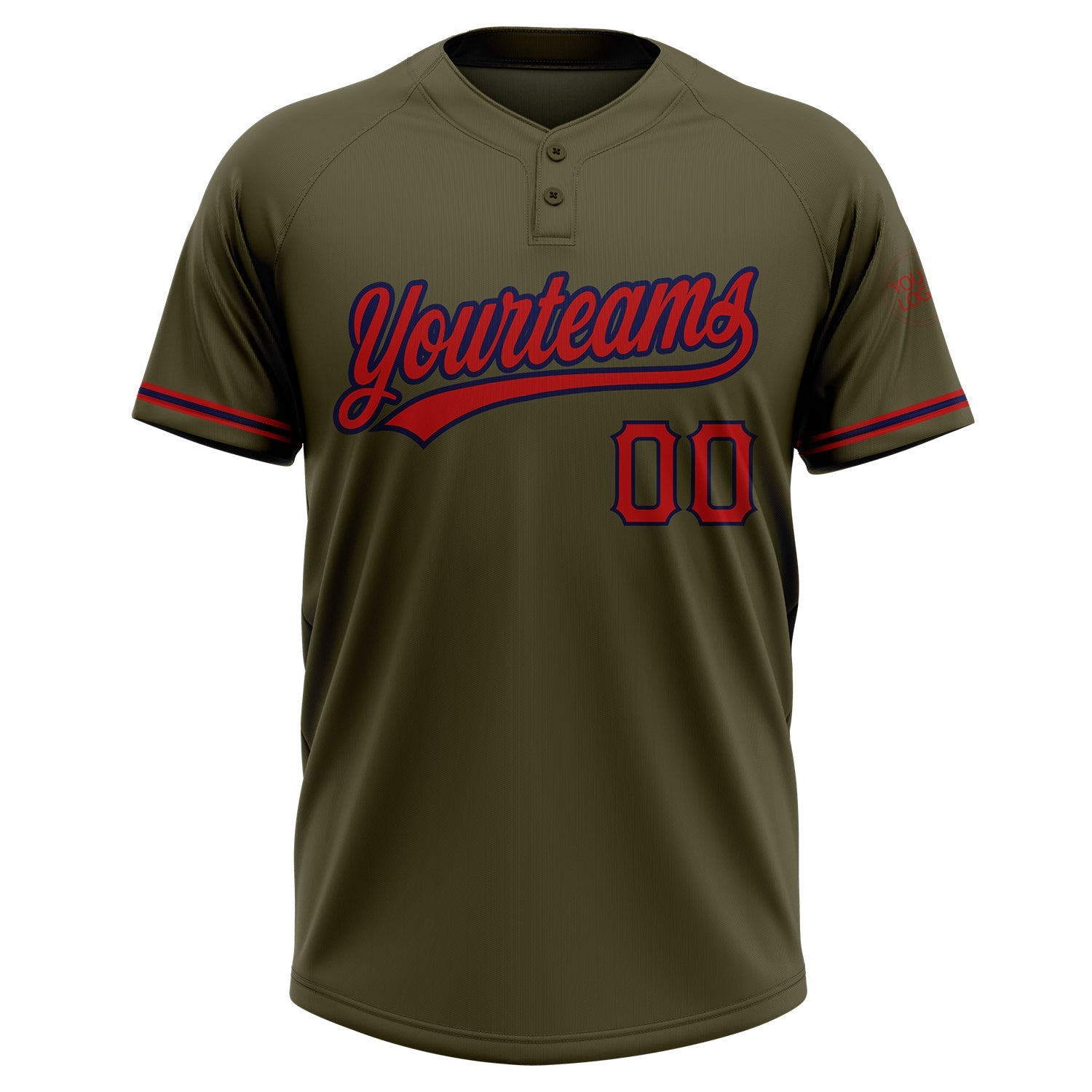 Custom Olive Red-Navy Salute To Service Two-Button Unisex Softball Jersey view 2