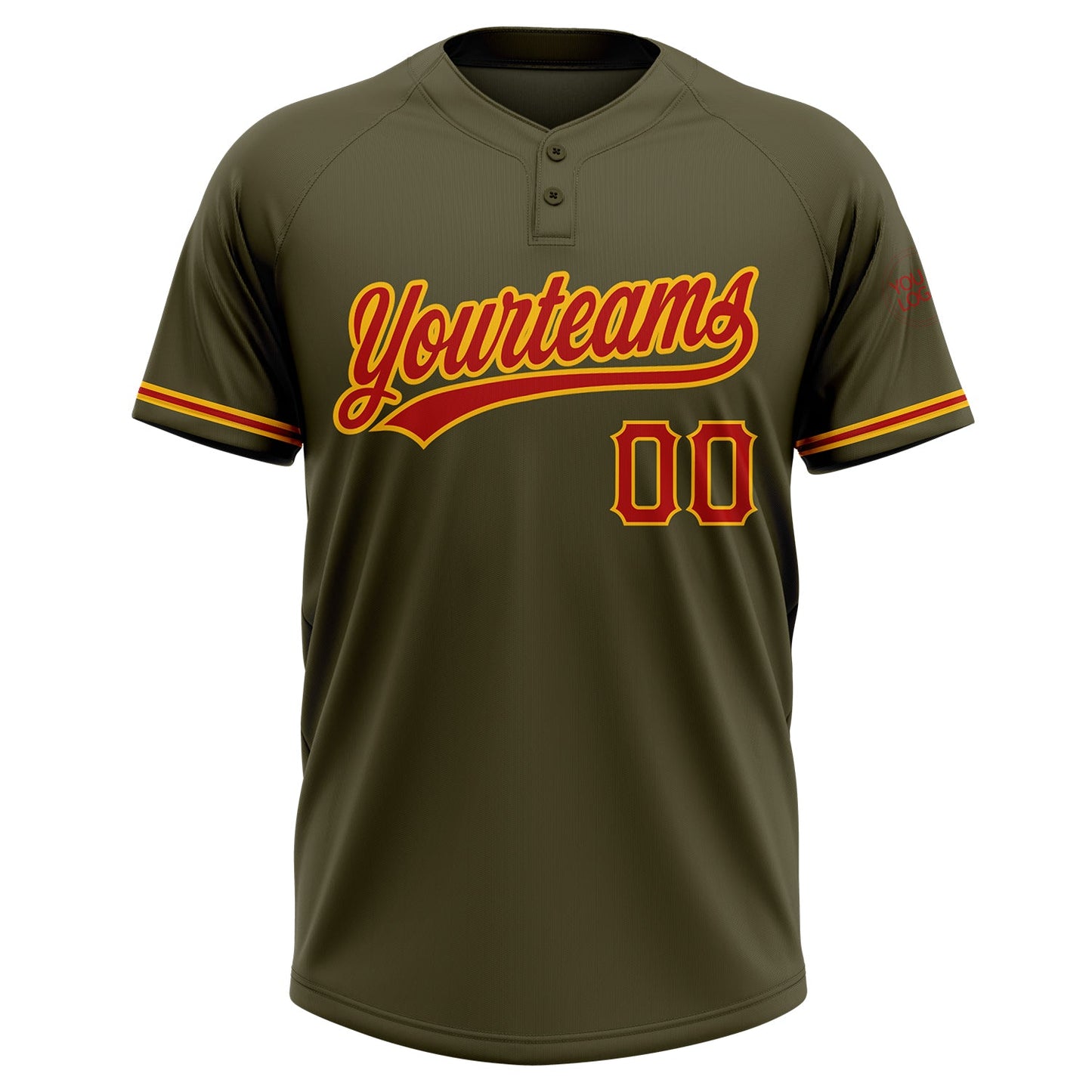 Custom Olive Red-Gold Salute To Service Two-Button Unisex Softball Jersey view 2
