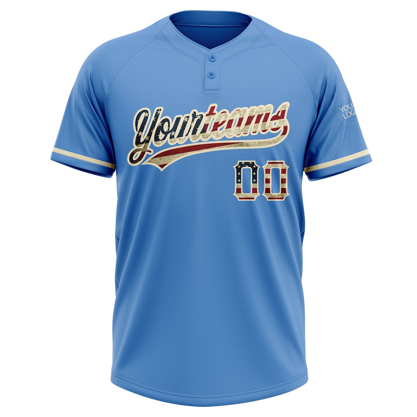 Custom Powder Blue Vintage USA Flag-Cream Two-Button Unisex Softball Jersey view 2
