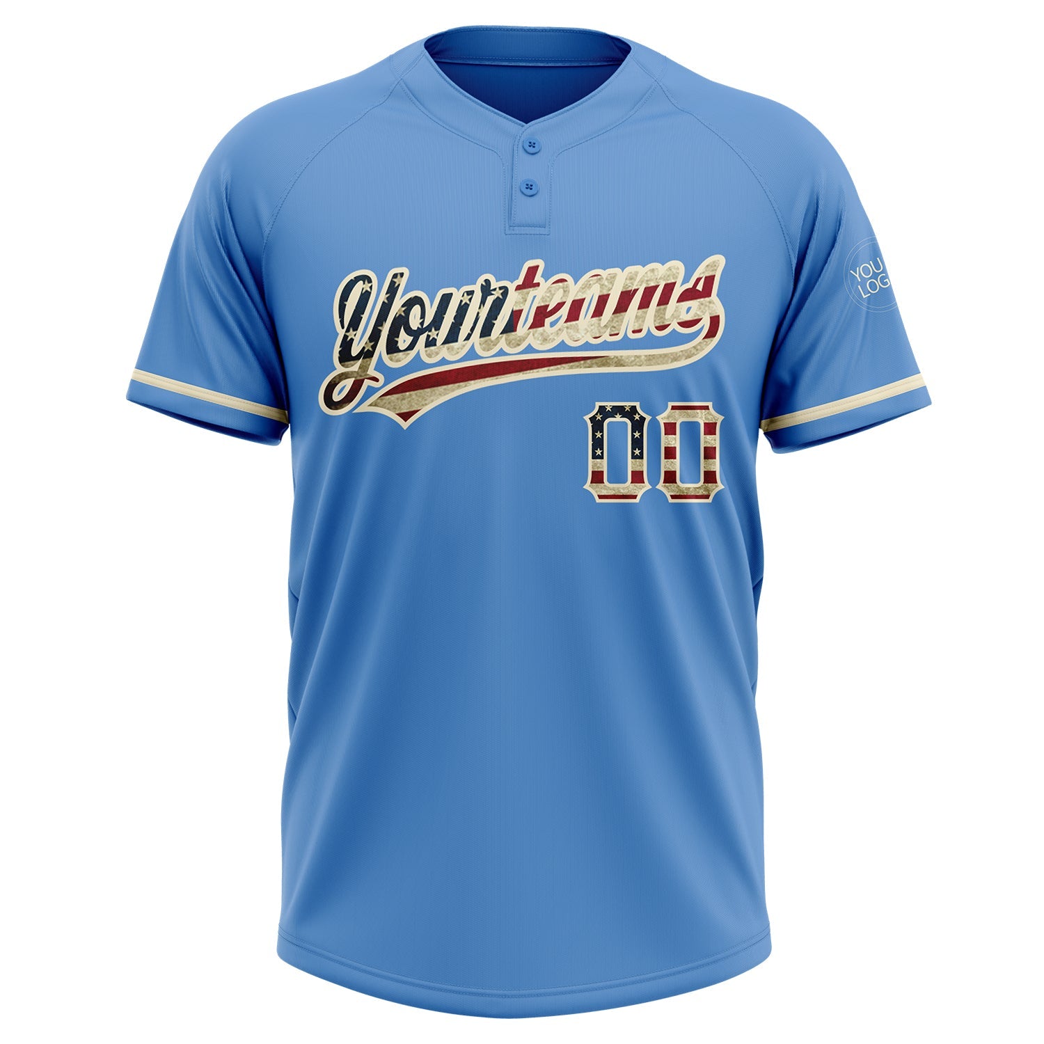Custom Powder Blue Vintage USA Flag-Cream Two-Button Unisex Softball Jersey view 2