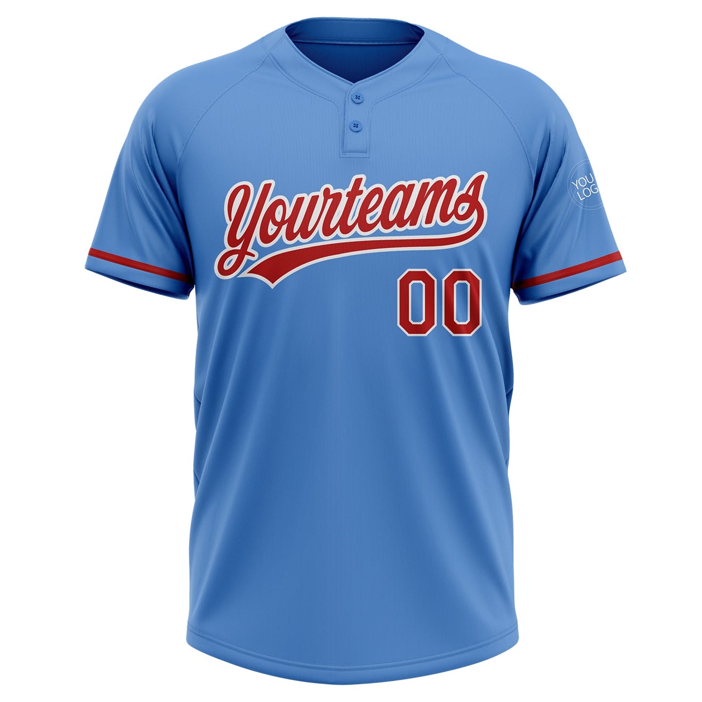 Custom Powder Blue Red-White Two-Button Unisex Softball Jersey view 2