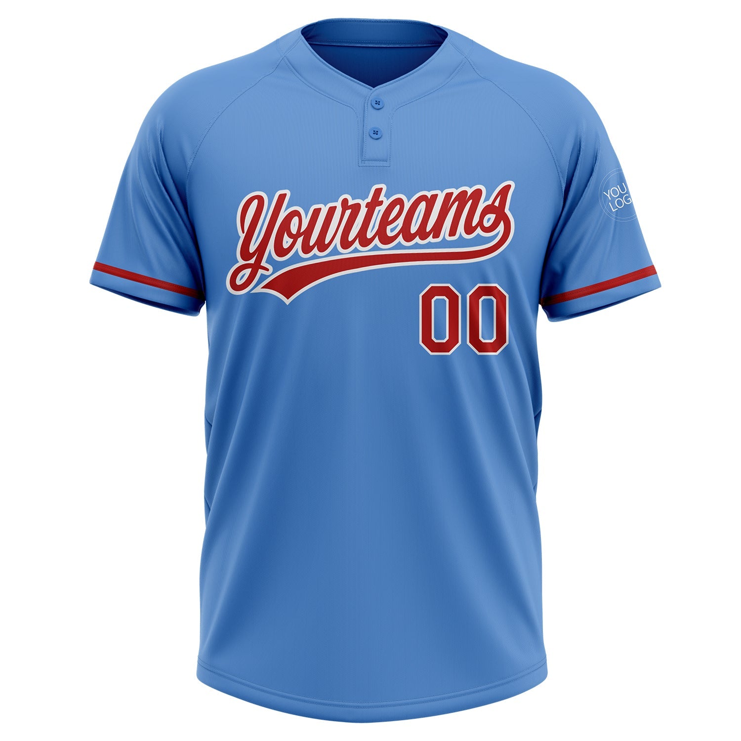 Custom Powder Blue Red-White Two-Button Unisex Softball Jersey view 2