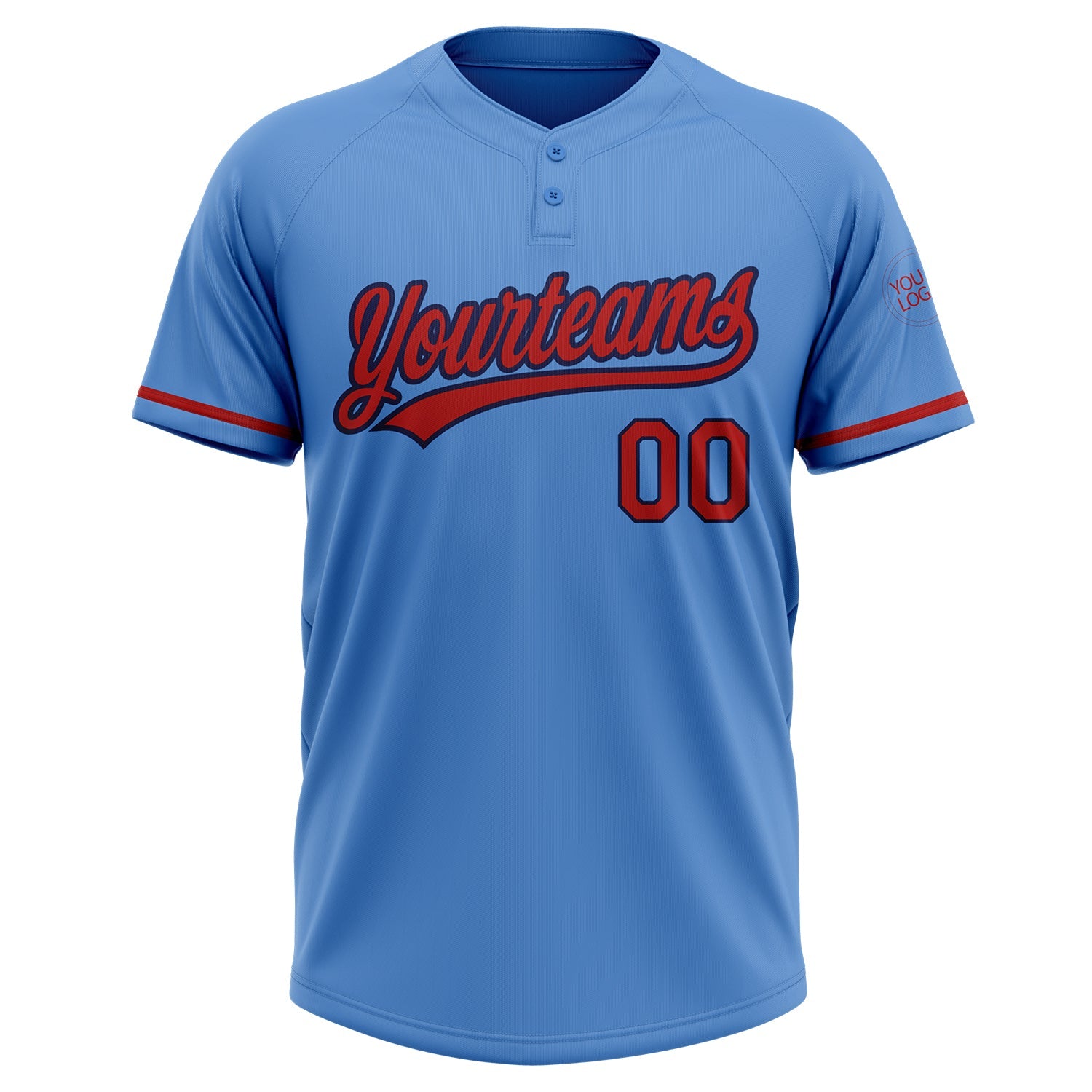 Custom Powder Blue Red-Navy Two-Button Unisex Softball Jersey view 2
