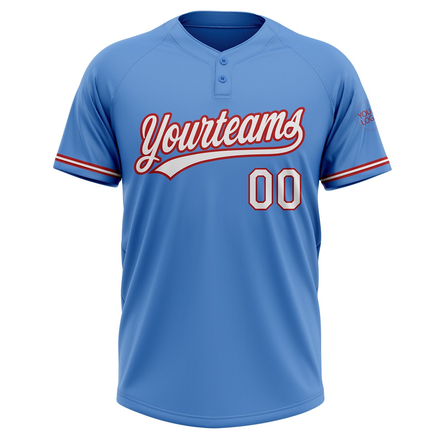 Custom Powder Blue White-Red Two-Button Unisex Softball Jersey view 2