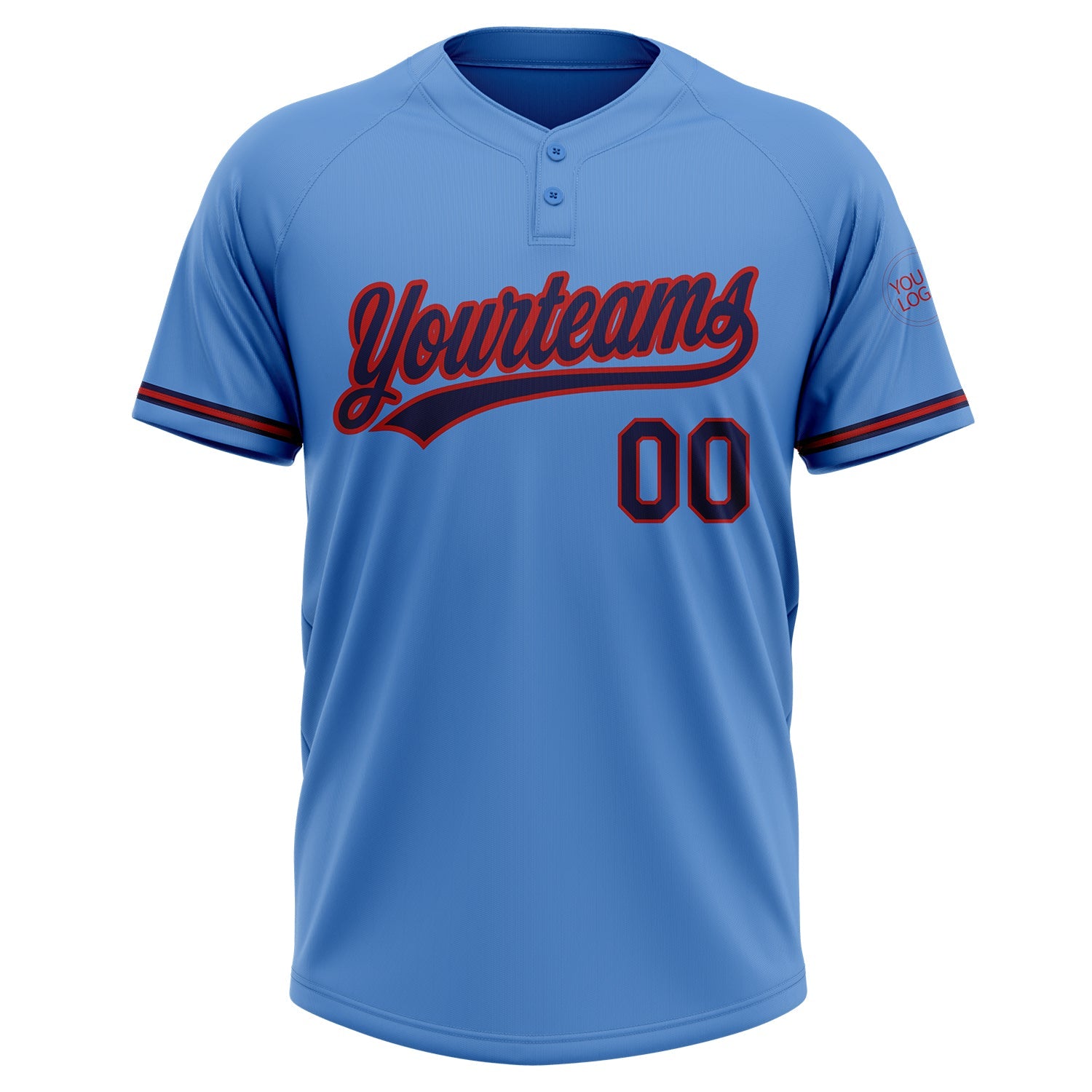 Custom Powder Blue Navy-Red Two-Button Unisex Softball Jersey view 2