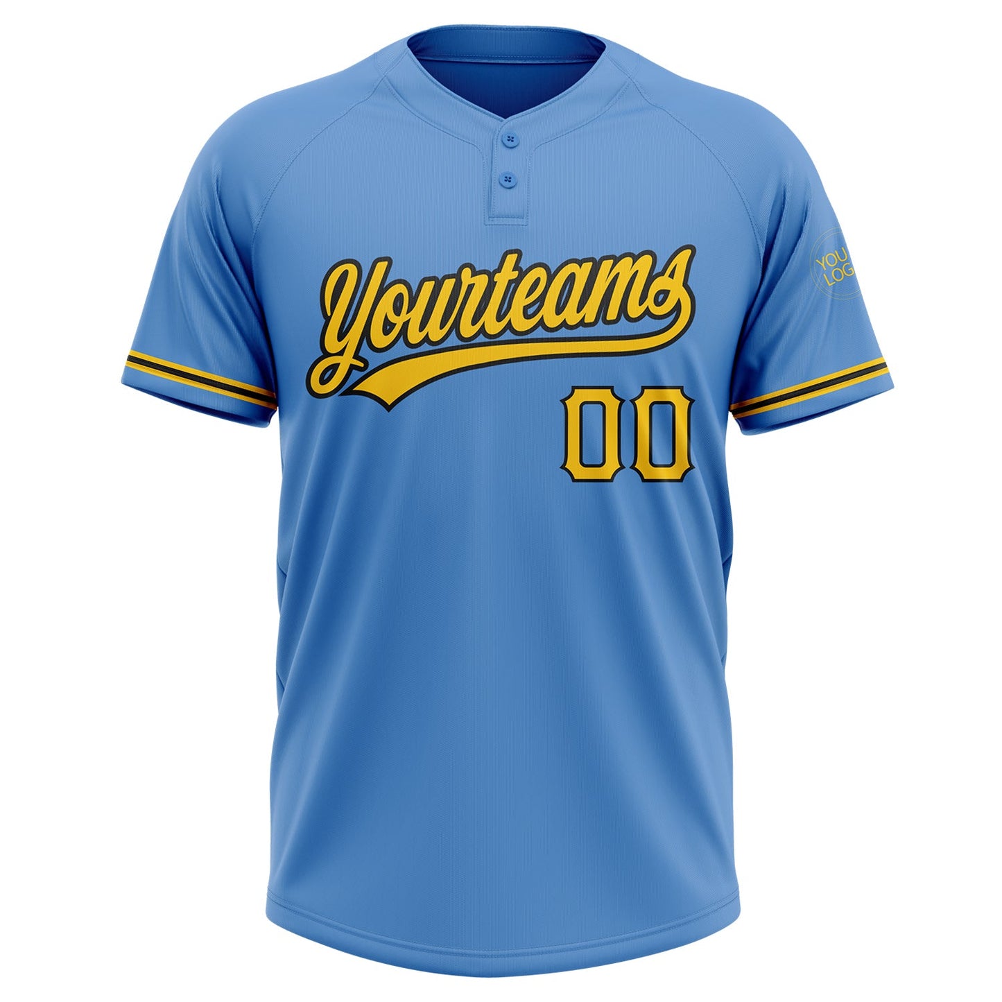 Custom Powder Blue Yellow-Black Two-Button Unisex Softball Jersey view 2