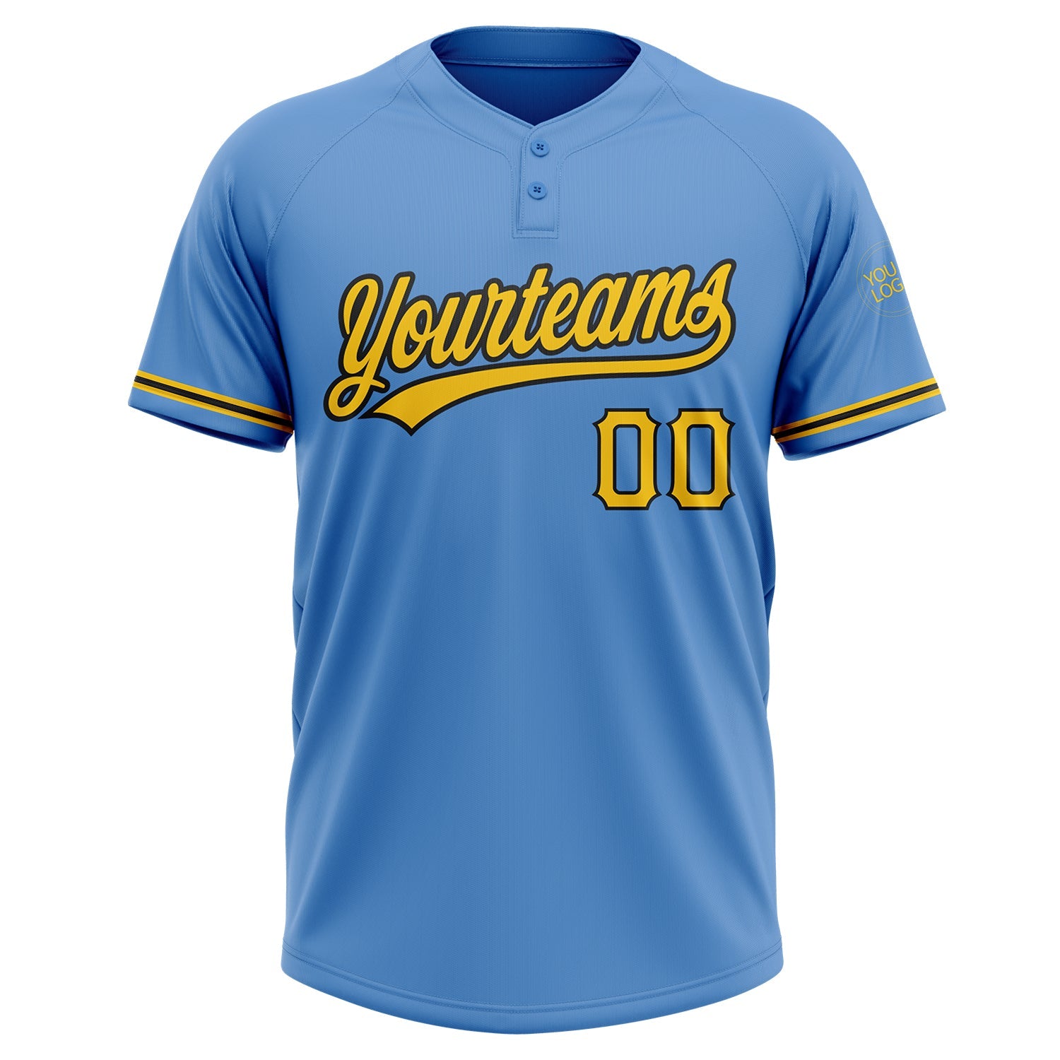Custom Powder Blue Yellow-Black Two-Button Unisex Softball Jersey view 2