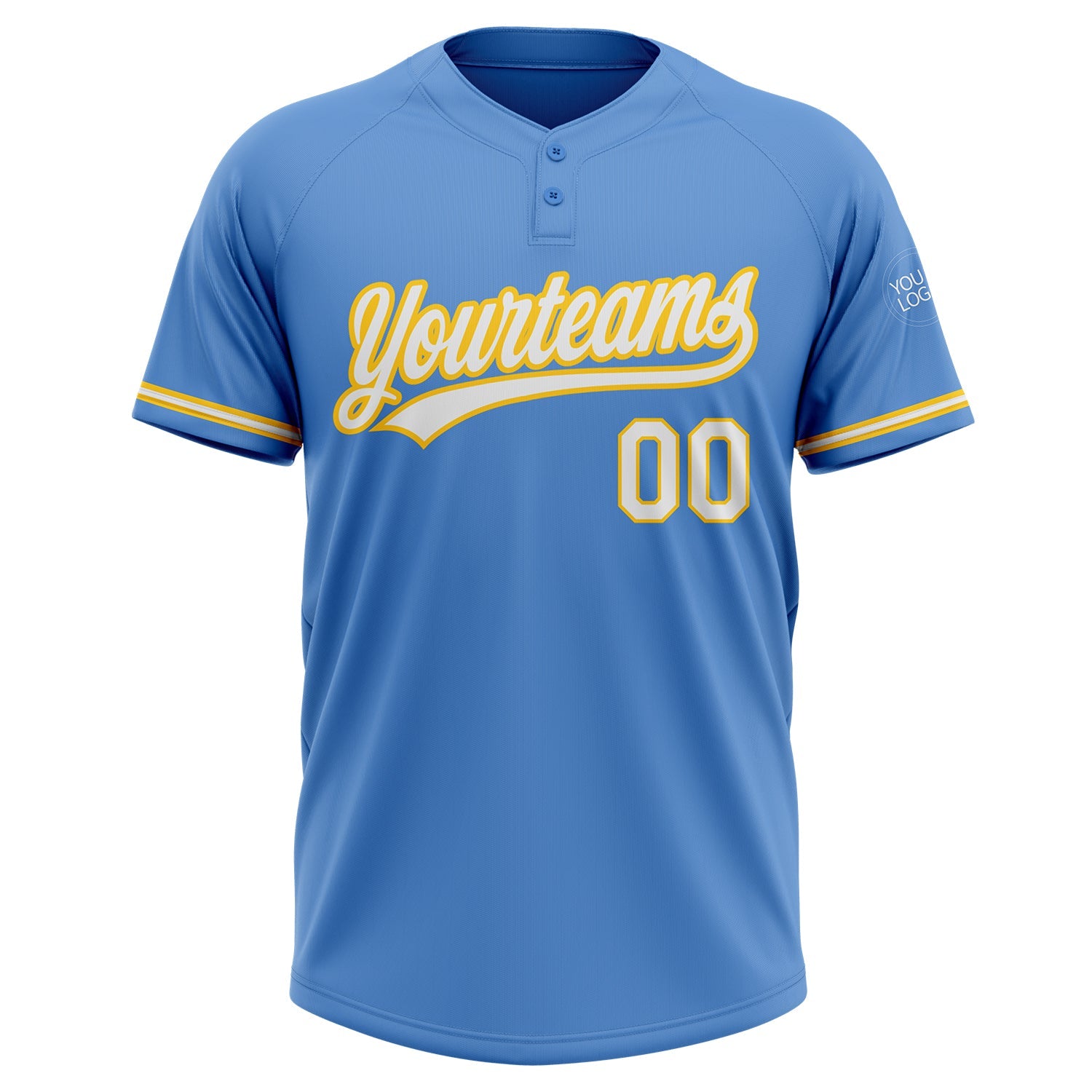 Custom Powder Blue White-Yellow Two-Button Unisex Softball Jersey view 2