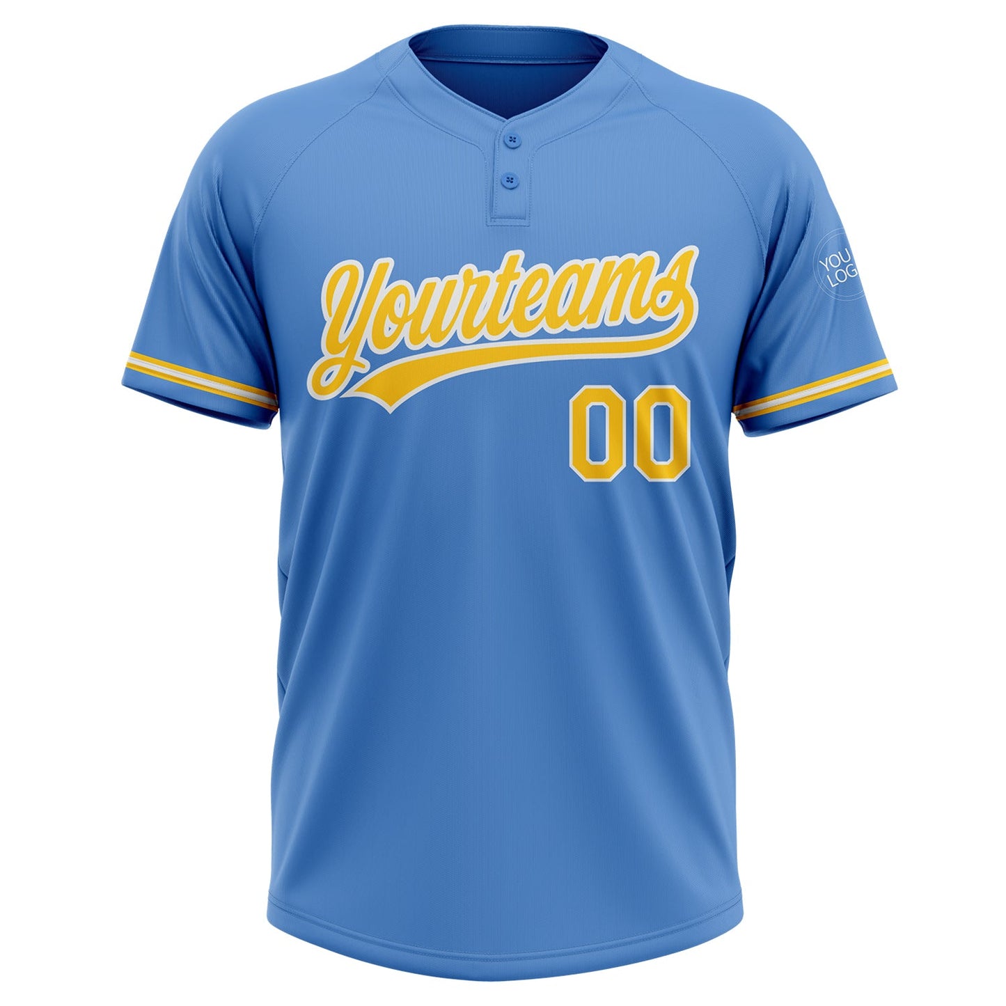 Custom Powder Blue Yellow-White Two-Button Unisex Softball Jersey view 2