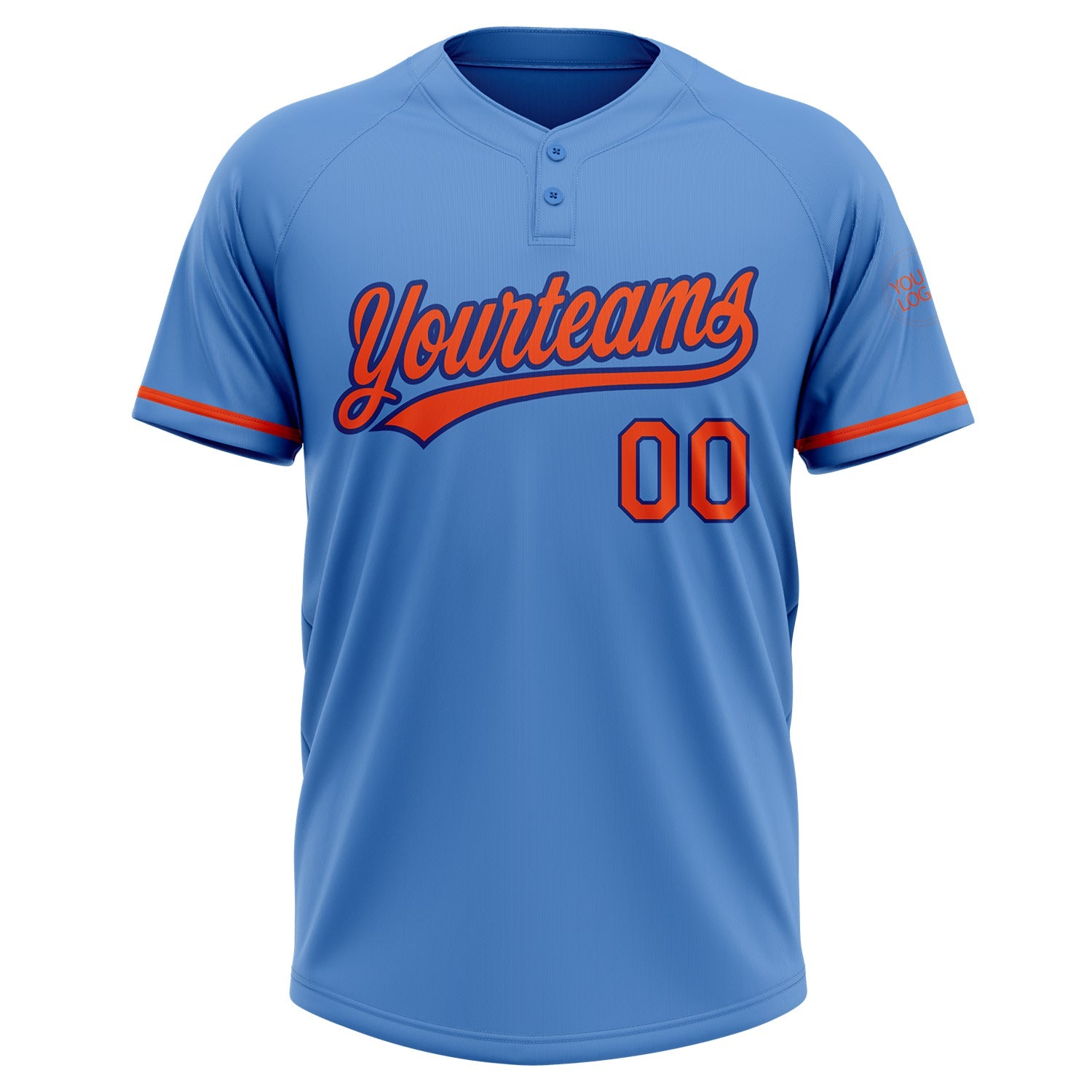 Custom Powder Blue Orange-Royal Two-Button Unisex Softball Jersey view 2