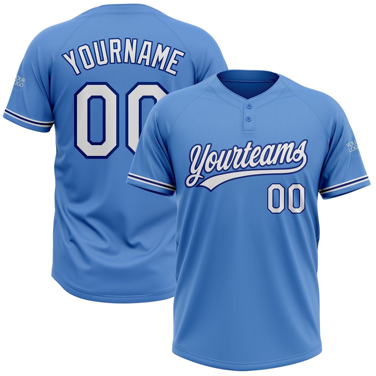 Custom Powder Blue White-Royal Two-Button Unisex Softball Jersey - Main View