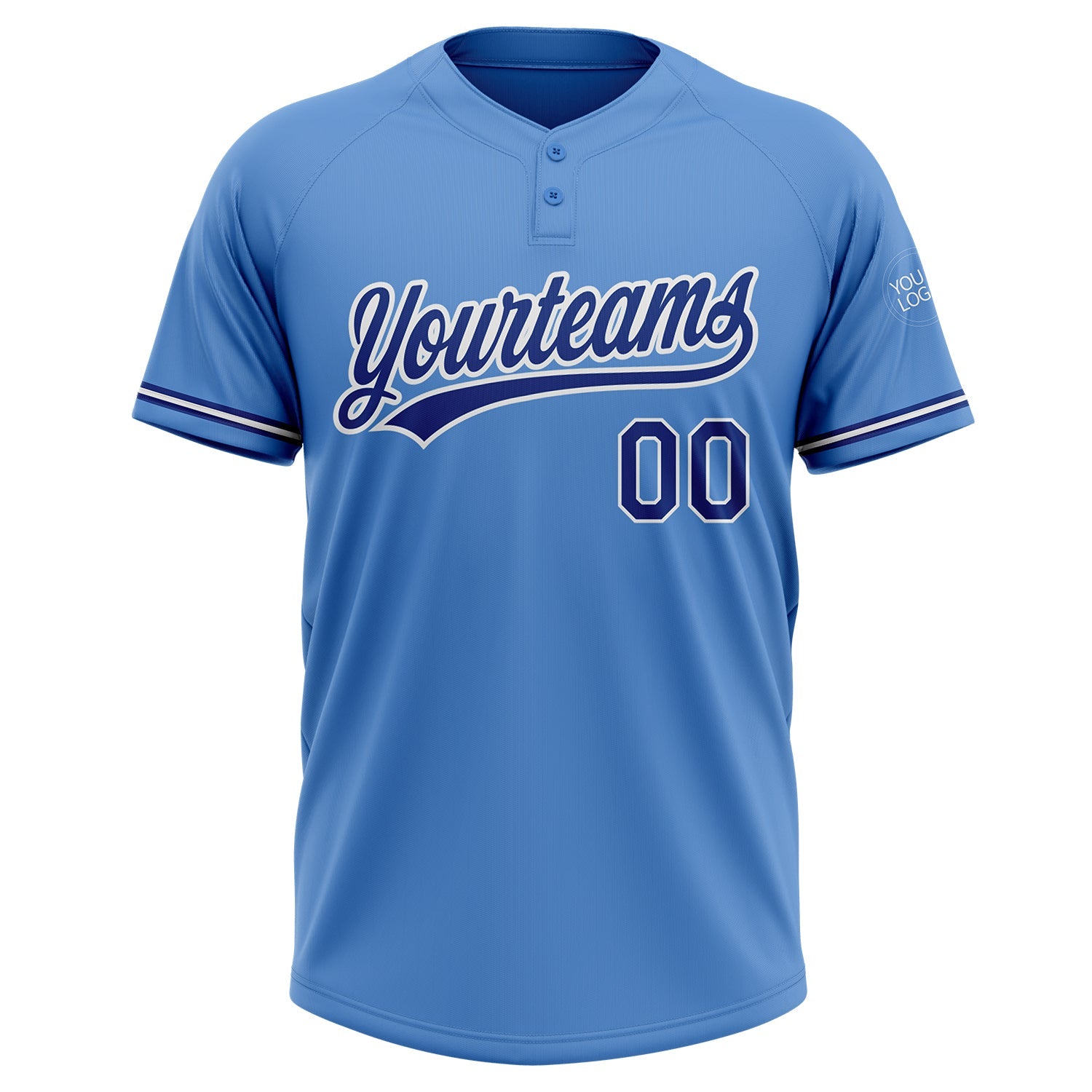 Custom Powder Blue Royal-White Two-Button Unisex Softball Jersey view 2