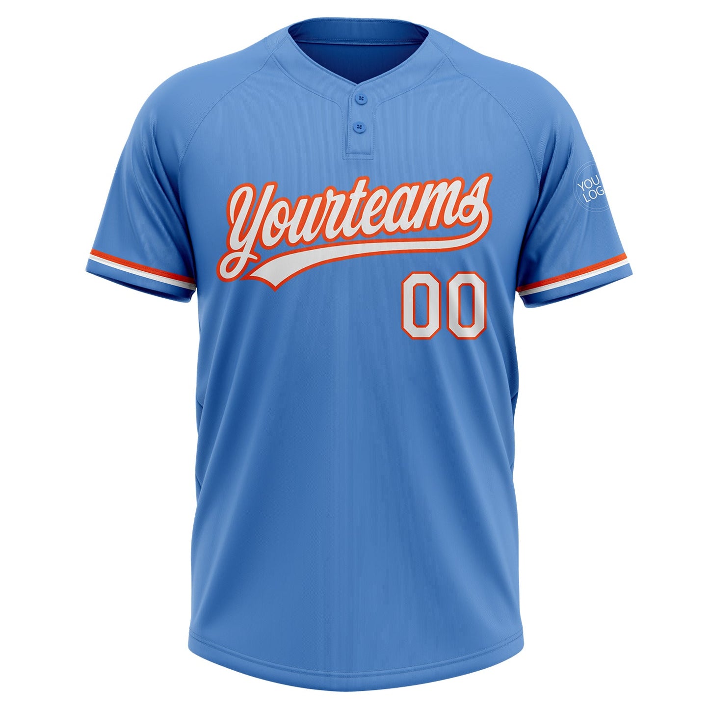 Custom Powder Blue White-Orange Two-Button Unisex Softball Jersey view 2