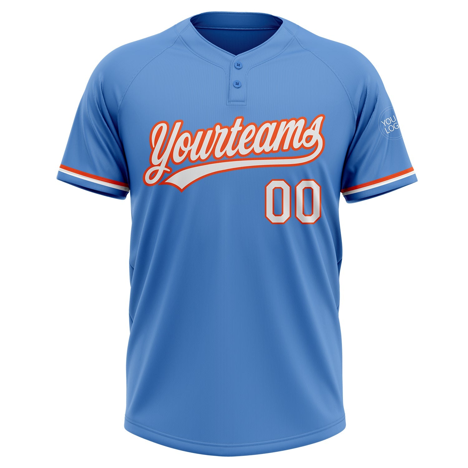 Custom Powder Blue White-Orange Two-Button Unisex Softball Jersey view 2